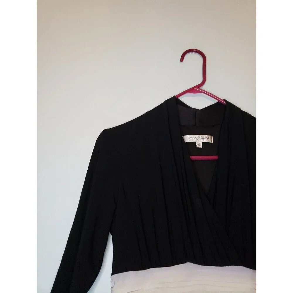 Evan Picone Womens 6 Dress V Neck Ruched Waist Half Sleeve Black Knee Length - Picture 4 of 5